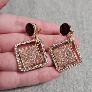 Hei Diao Korean Style Geometric Rhinestone Encrusted Shimmer Clip-On Earrings